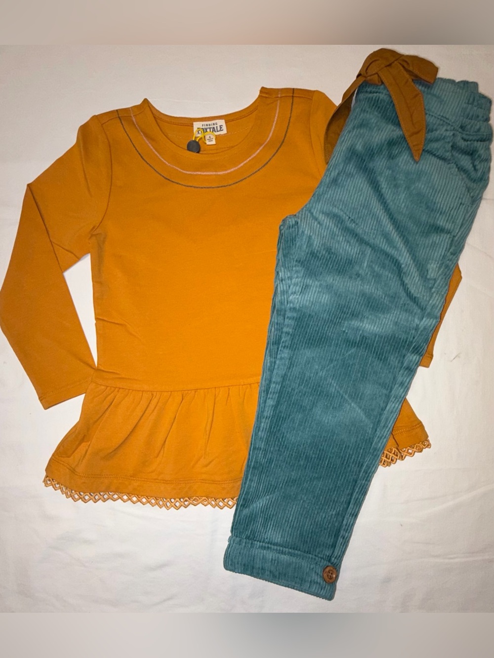Finding Foxtale Stay Golden Peplum Top & True Teal Trousers Sz 4 NWT